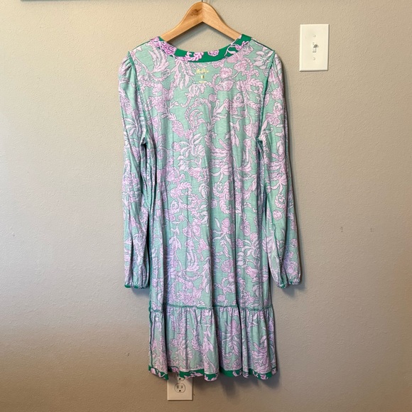 Lilly Pulitzer Alyssa A-Line Long Sleeve Dress in Brazilian Green Salty Sandbar - Picture 10 of 16